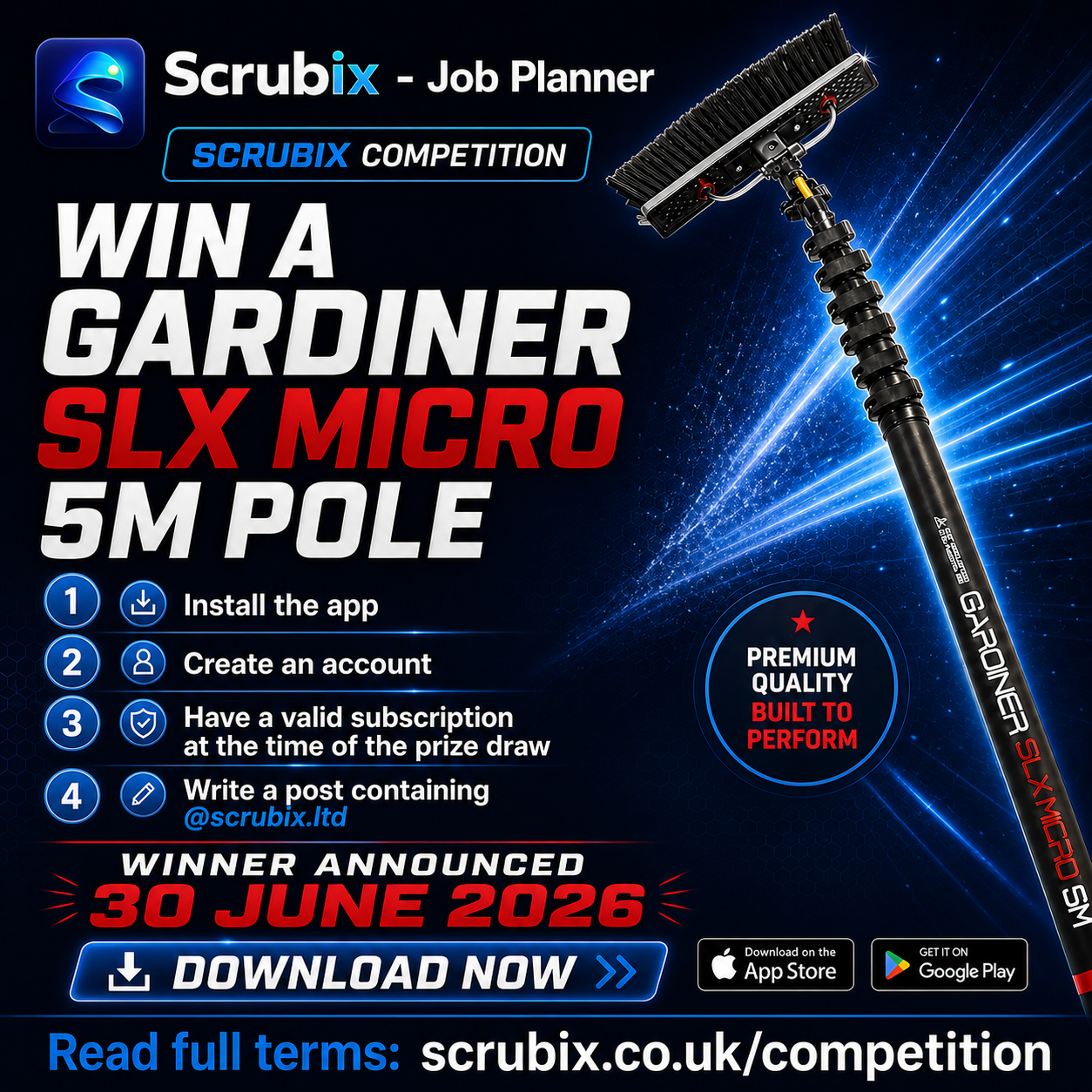 Scrubix competition creative for the Gardiner SLX Micro 5m Pole giveaway